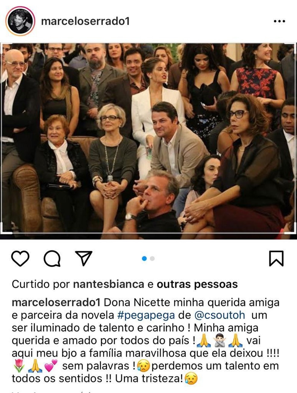 Marcelo Serrado lamenta a morte de Nicette Bruno Foto Reproduo Instagram
