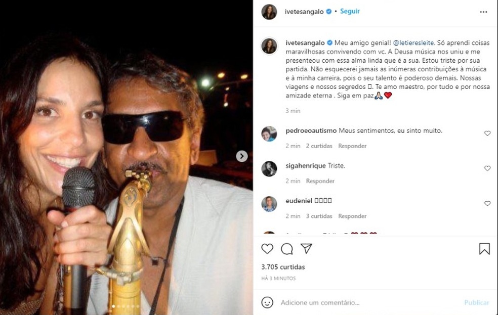 Ivete Sangalo lamentou a morte de Letieres Leite Foto Reproduo Redes Sociais